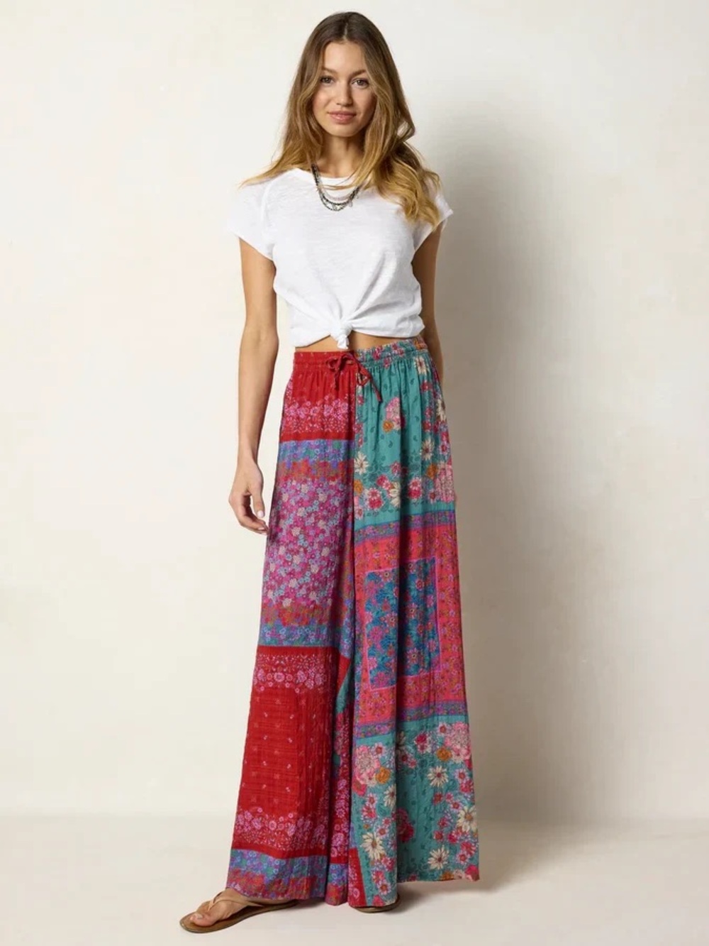 NATURAL LIFE Red & Teal Boho Patchwork pants